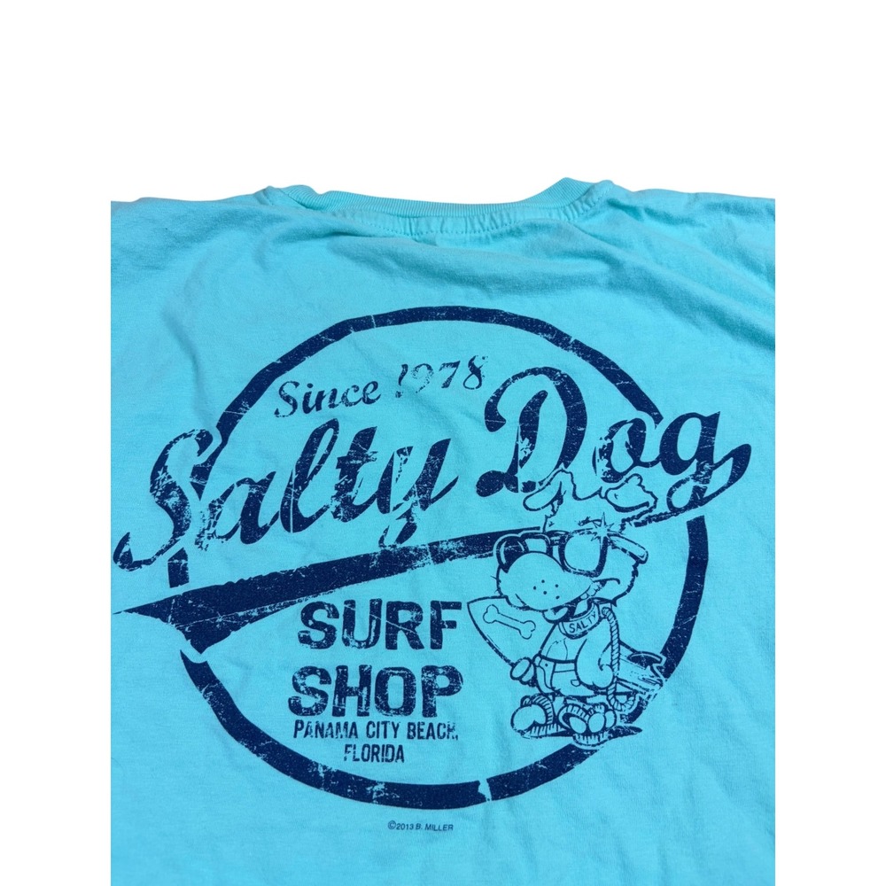 Salty Dog Surf Shop Panama City Beach Florida Graphic T-Shirt Turquoise Blue L